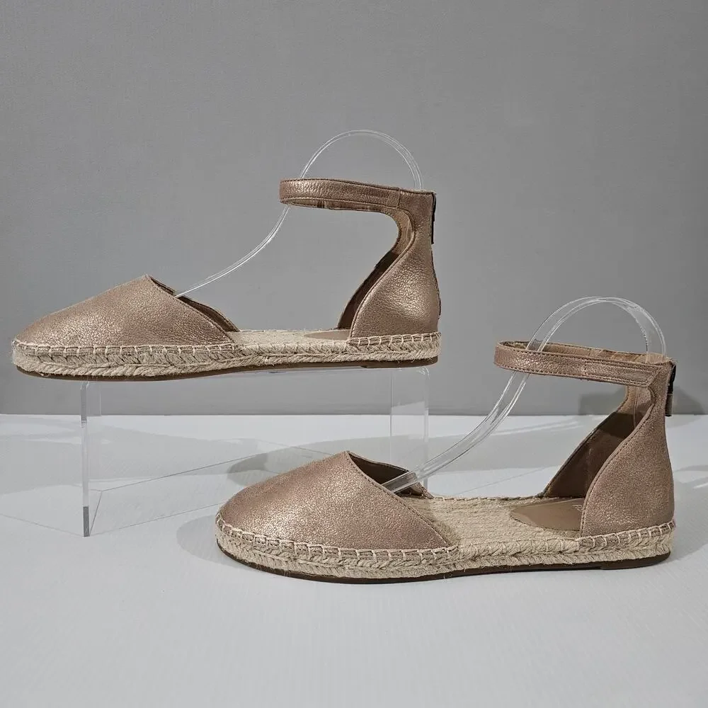 Eileen Fisher Lala Flat Espadrille Womens 9 Metallic Tan Leather Sandal